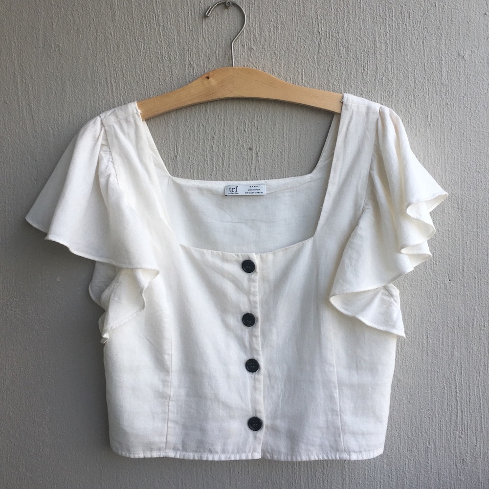 ZARA TNF Cropped Ruffle Sleeve Tank